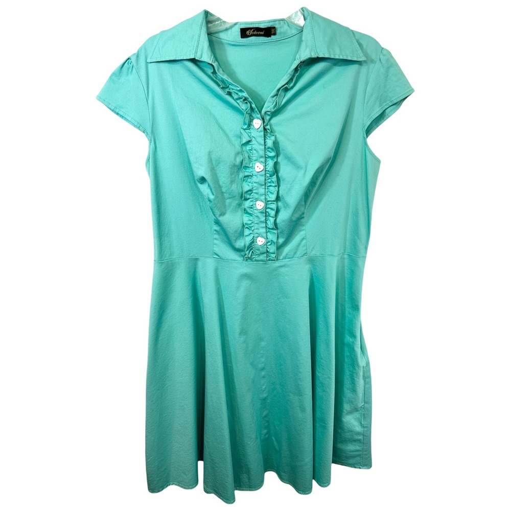 Wedtrend 3XL Dress Teal Green Ruffle‎ Heart Button Flare Shirt Dress Kawaii 906